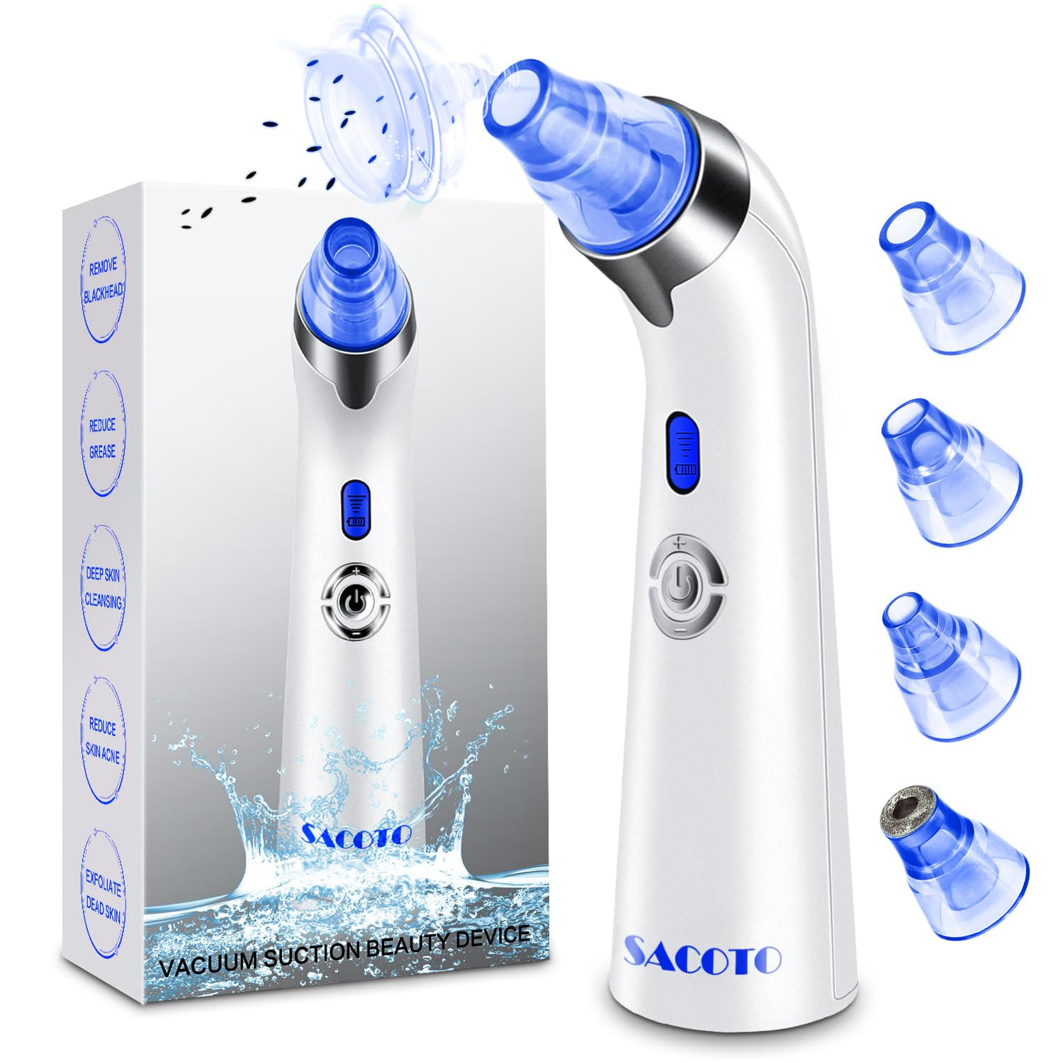 Blackhead Remover Pore Vacuum, Face Suction Pore Cleaner, 5 Suction Power Electric Blackhead Extractor Tool, 4 Probes, Blackhead Suction Remover for Women & Men（Blue） | Amazon (US)