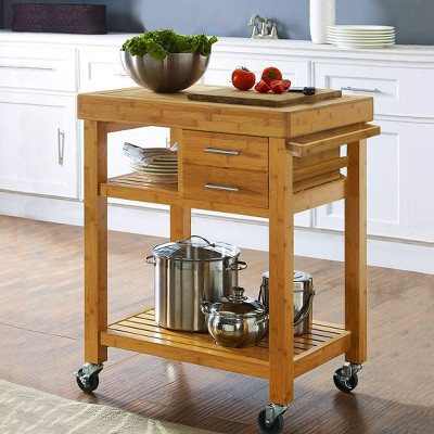 Home Aesthetics Rolling Bamboo Kitchen Island Cart Food Prep Trolley, with Towel Rack Drawers | Target