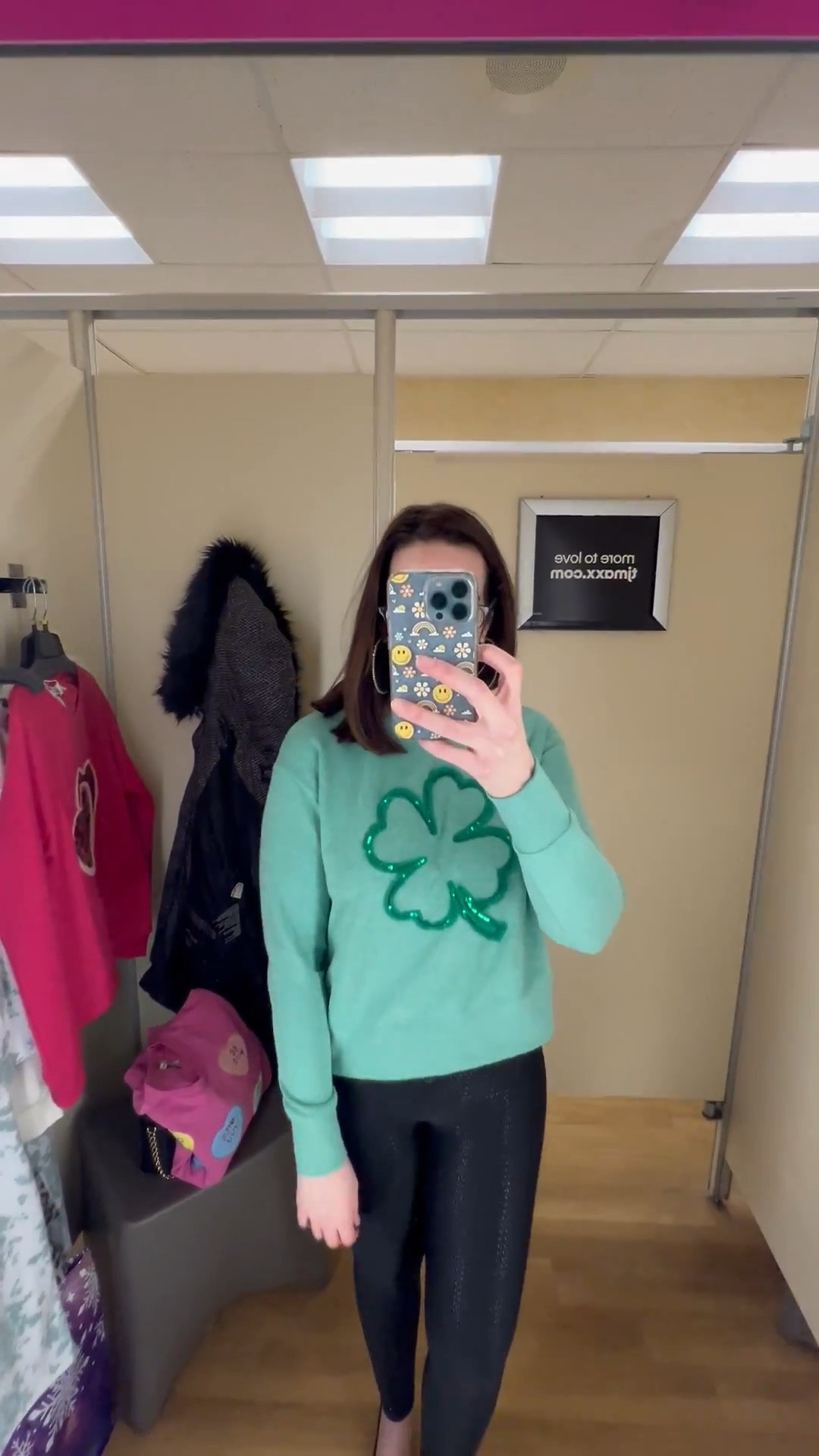 Green shamrock sweatshirt (xs). Black faux leather leggings (s). #sweatshirt #shamrocksweatshirt #greensweatshirt #leggings #fauxleatherleggings #blackleggings #stpatricksday #stpatricksdayoutfit @tjmaxx @Spanx 

#LTKSeasonal