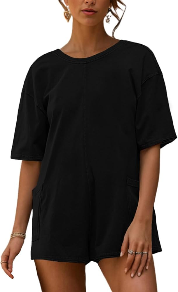 AnotherChill Womens Athletic Romper With Pockets Workout Tee Rompers Backless Oversized Onesie Ca... | Amazon (US)