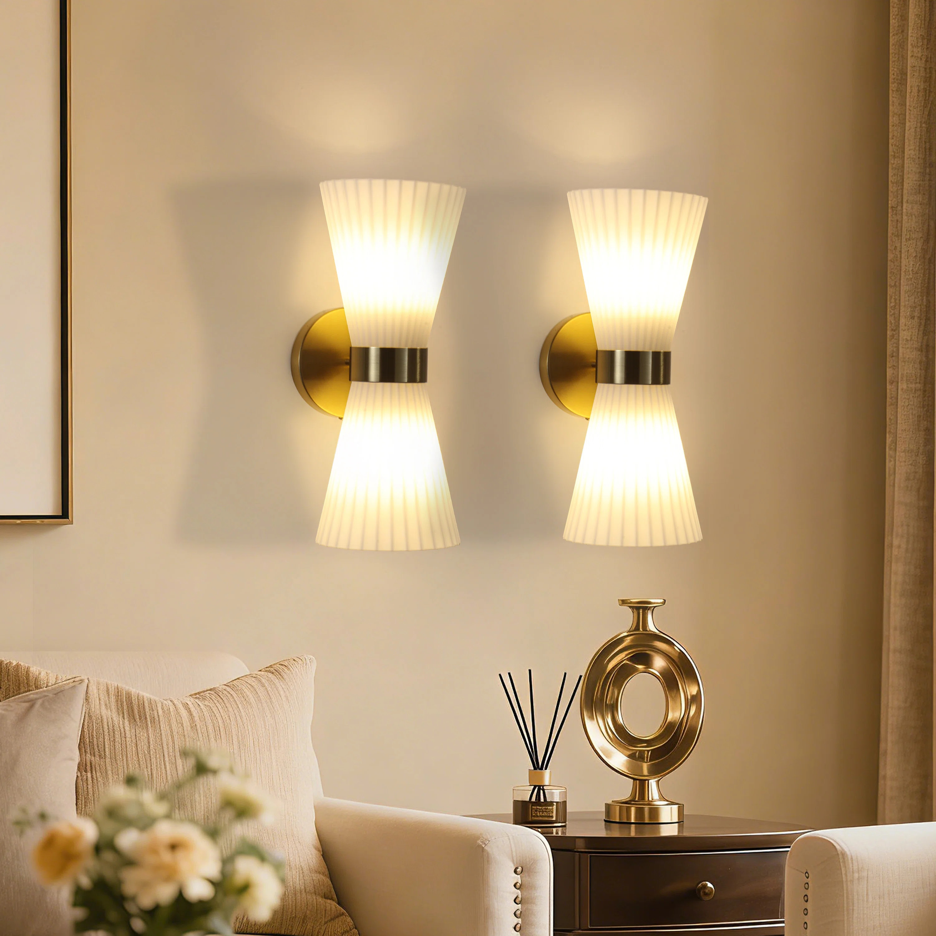 2-Light Gold Glass Wall Sconce (Set of 2) | Wayfair North America