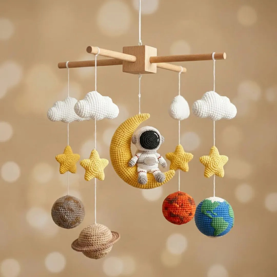 Crochet Space Baby Mobile, Crochet Solar System Crib Mobile for Nursery Decor, Outer Space Baby M... | Etsy (US)