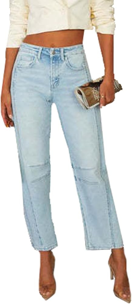cffvdiz Women's Casual Baggy Mid Rise Barrel Jeans Boyfriend Ankle Denim Pants | Amazon (US)