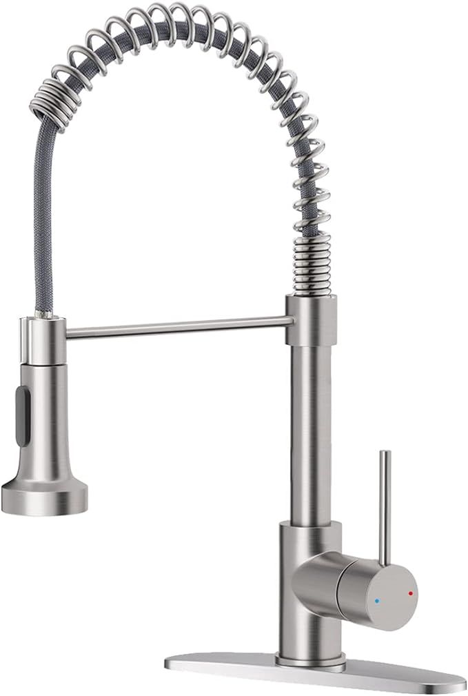 OWOFAN Pull Down Kitchen Faucet, Brushed Nickel, Single Handle, Dual Function - For Farmhouse, Ca... | Amazon (US)