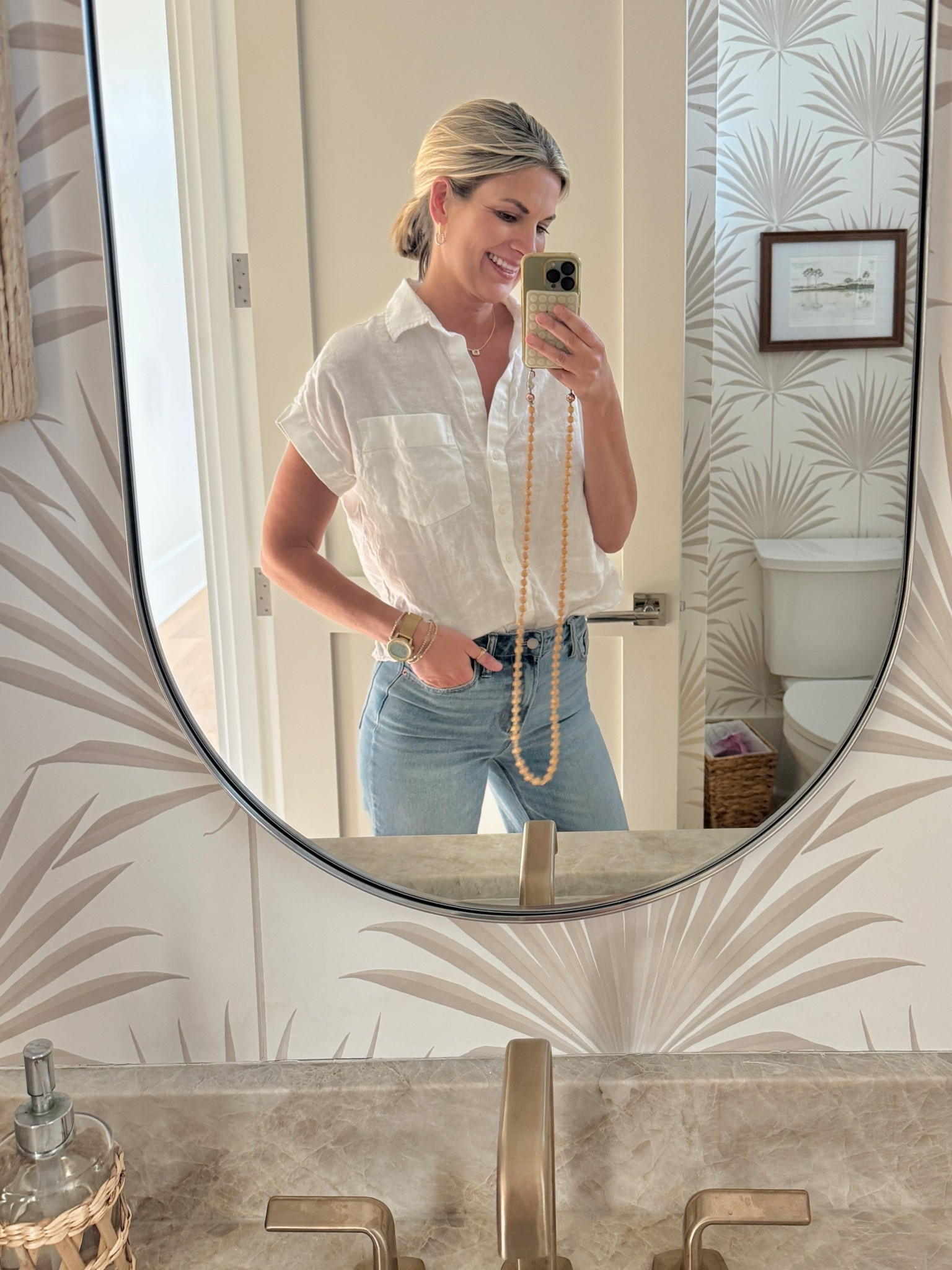 One of my favorite basics!  This linen shirt.  I have size small. And 27x34 in the wide leg jeans. I’m 5’11”.  

#LTKTall #LTKgrwm #LTKHome