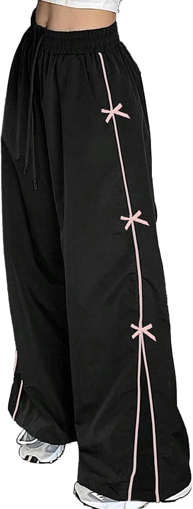 Women's Bow Wide Leg Sweatpants Elastic Waist Casual Baggy Pants Army Green XL | Amazon (US)