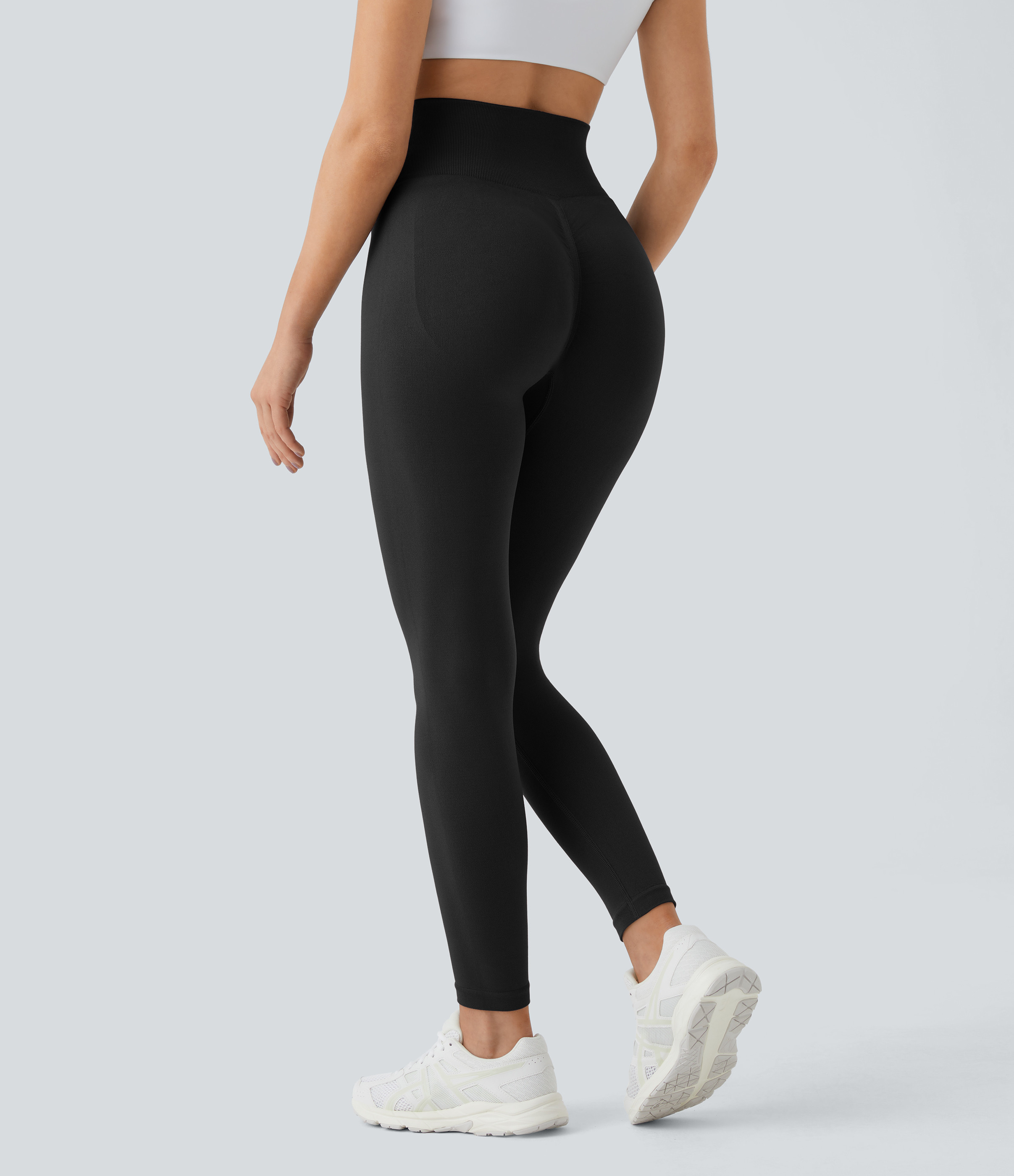 Halara Seamless Flow High Waisted Ruched Plain Leggings - Black - XS(full_length) gym leggings leggings with pockets leggings with butt lift | HALARA