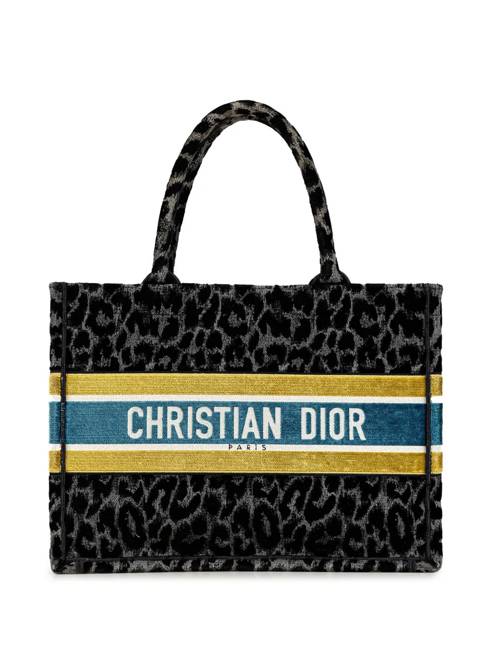 Christian Dior Pre-Owned 2021 Medium Embroidered Canvas Leopard Mizza Book tote bag - Black | Farfetch Global
