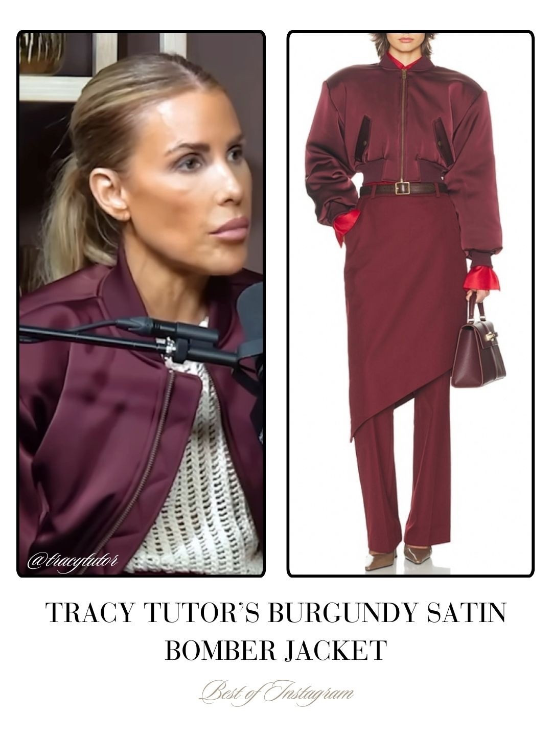 Tracy Tutor’s Burgundy Satin Bomber Jacket 📸 = @tracytutor 