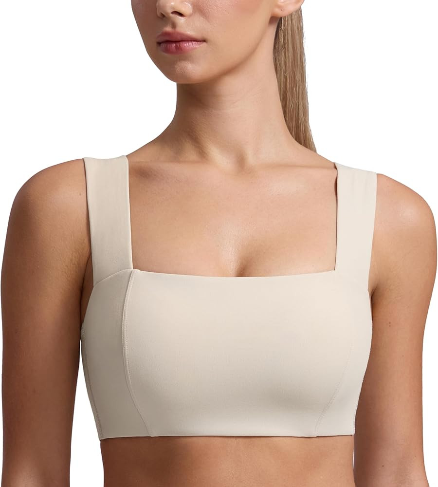 CRZ YOGA Butterluxe Wide Straps Sports Bras for Women - Square Neck Padded Open Back Camisole Yog... | Amazon (US)