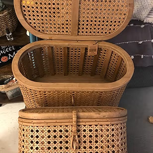 Modern Decorative Oval Woven Rattan Storage Boxes, Set of 2 Sizes, Dark Brown Finish | Amazon (US)