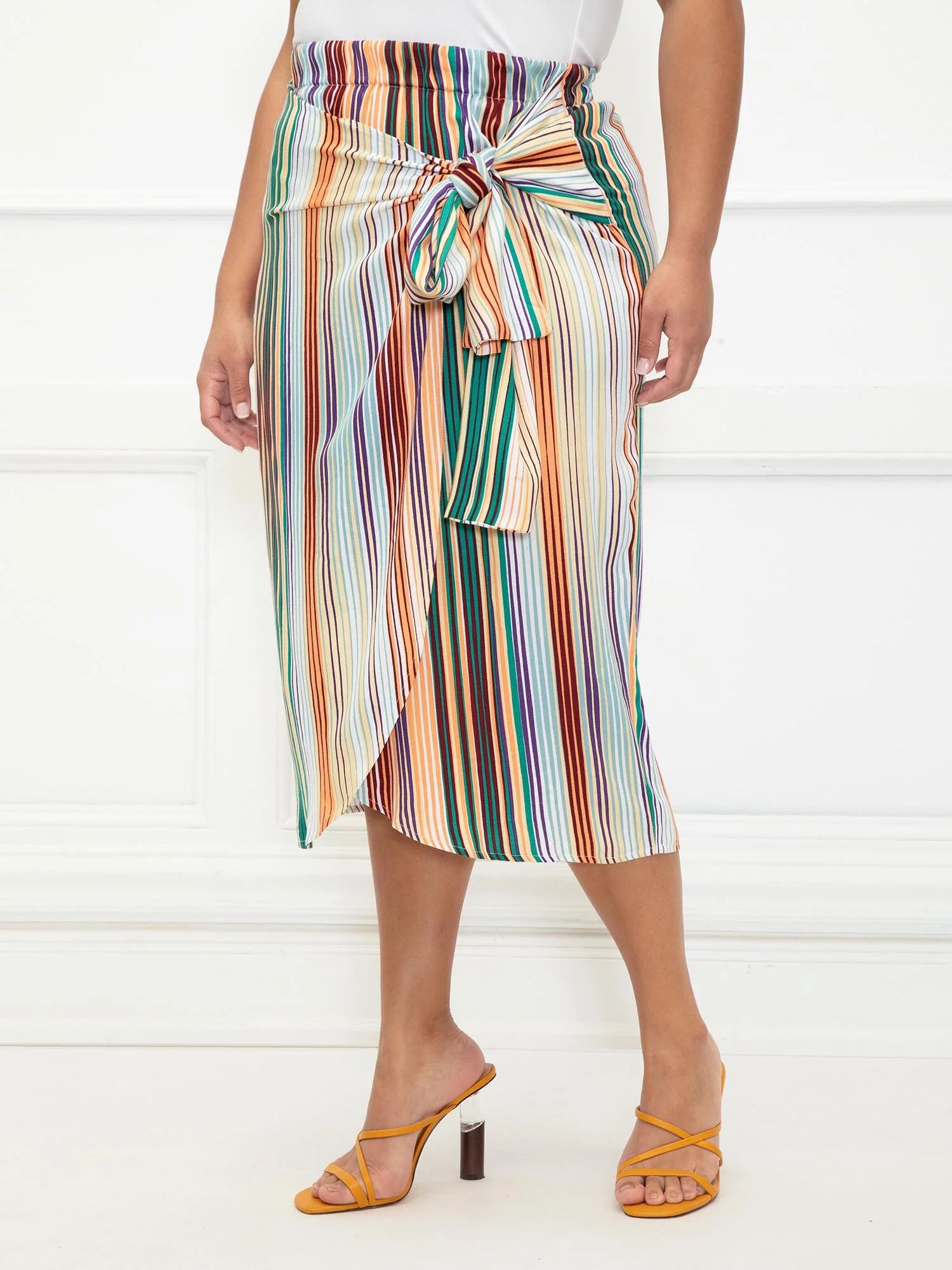ELOQUII Elements Women's Plus Size Printed Sarong Midi Skirt - Walmart.com | Walmart (US)