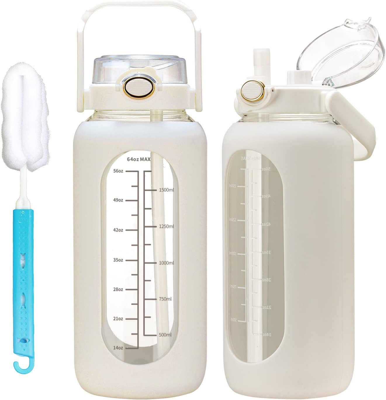 64oz Glass Water Bolttles with Straw Half Gallon Large Motivational Water Bottle with Time Marker... | Amazon (US)