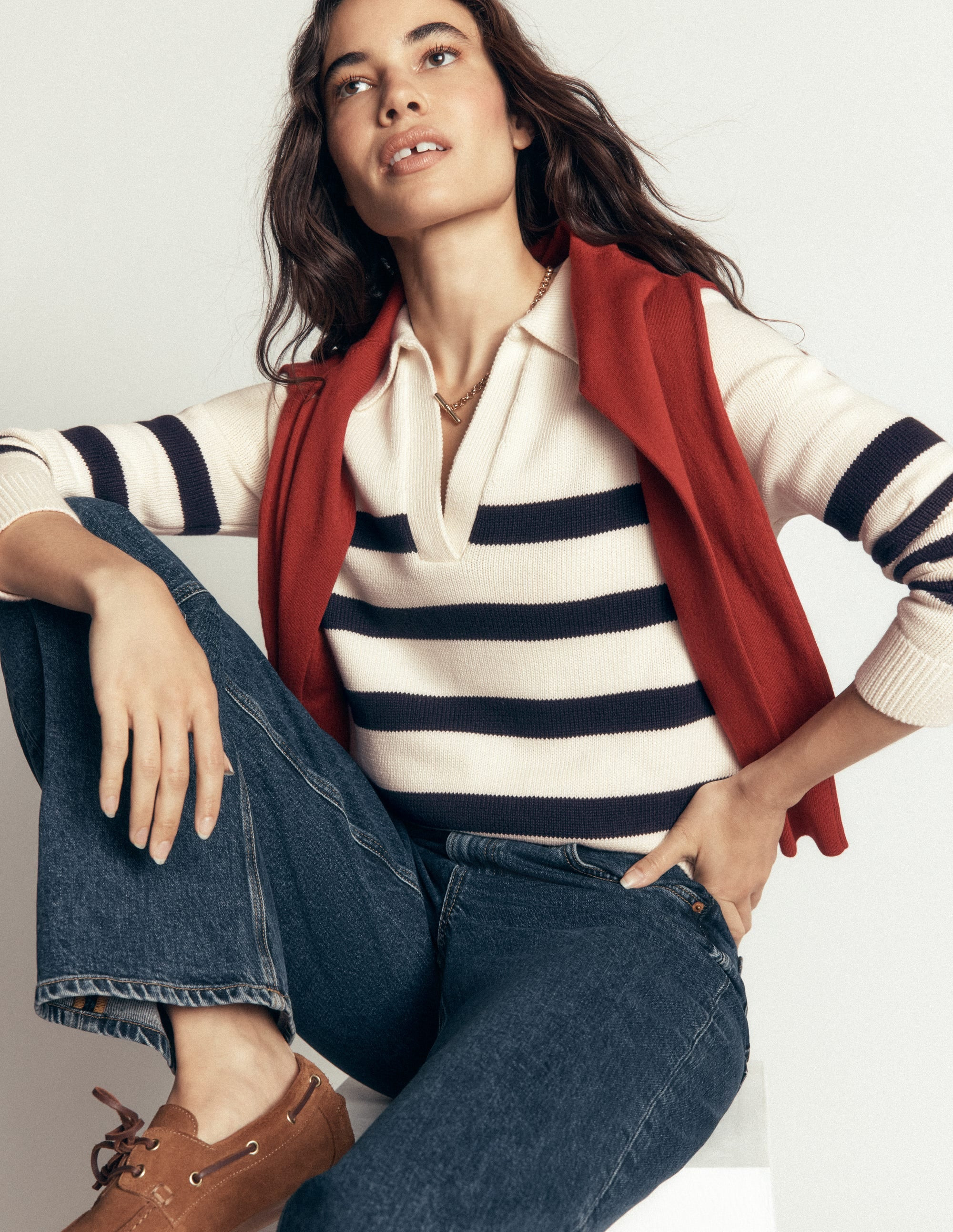 Boden Women's Lucy Cotton Henley Jumper in White | Size XS | Boden UK