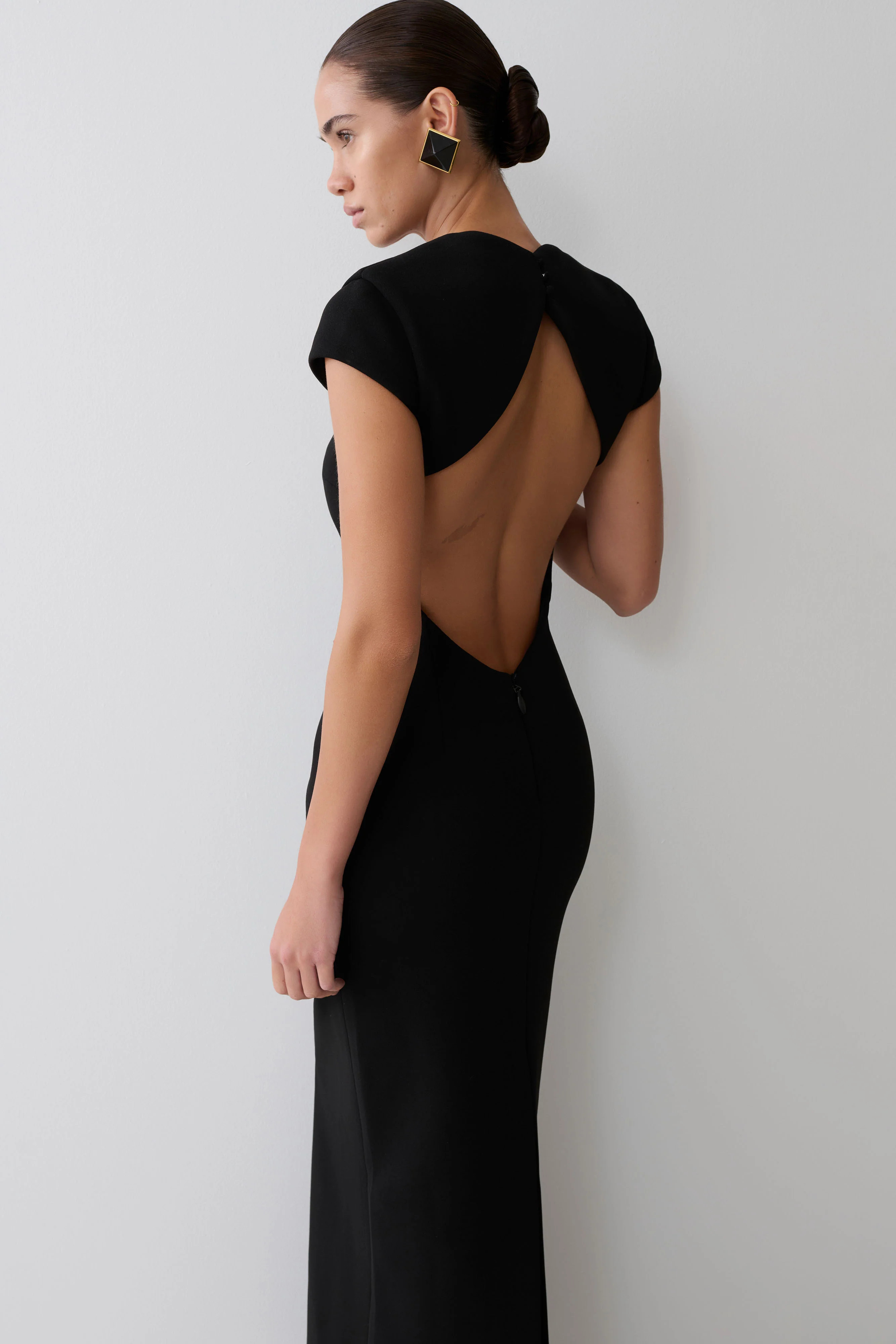 Briella V Neck Suiting Maxi Dress - Black | Meshki (APAC)
