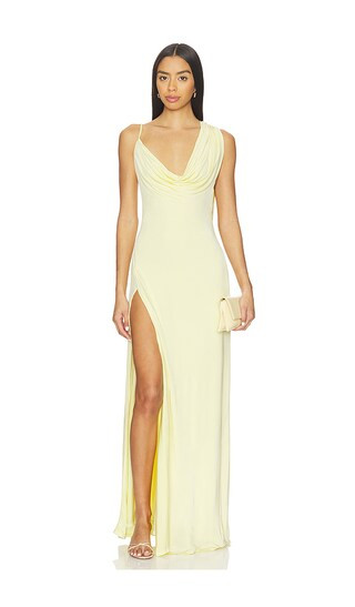 Tessa Draped Shoulder Maxi Dress in Yellow | Revolve Clothing (Global)