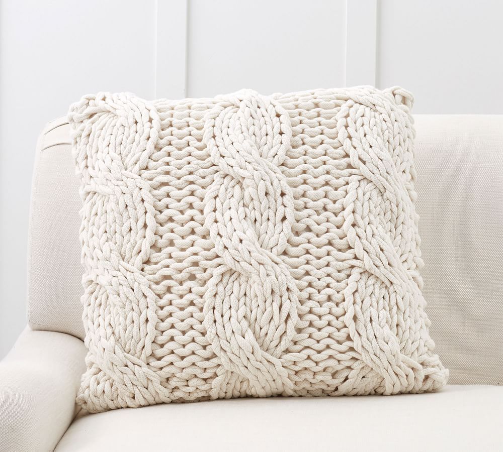 Colossal Handknit Pillow Cover, 24 x 24", Ivory | Pottery Barn (US)