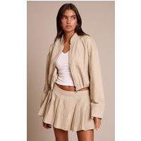 Sand Bubble Hem Denim Cropped Bomber Jacket | PrettyLittleThing US