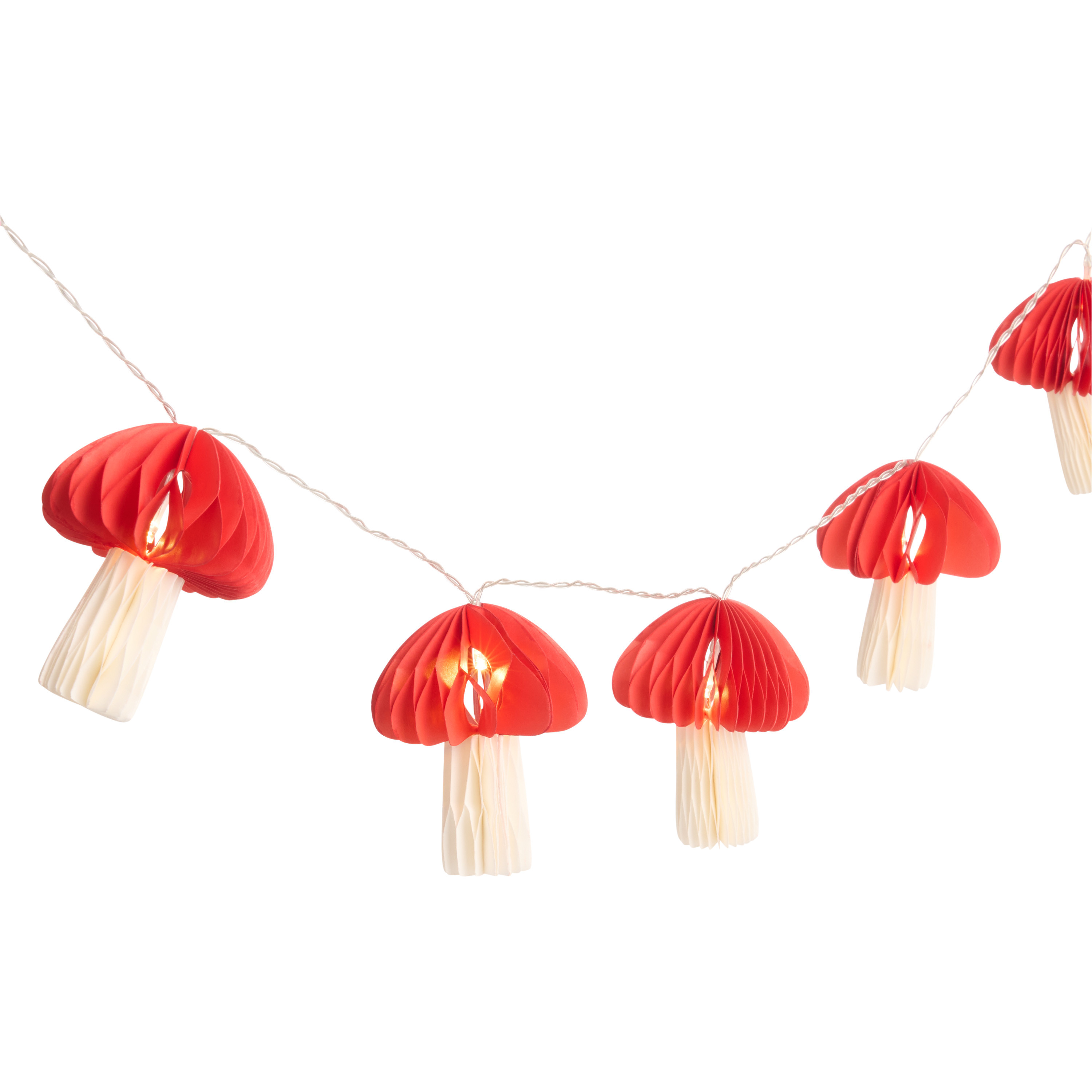 Red and White Honeycomb Paper Mushroom String Lights | World Market