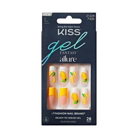 KISS Gel Fantasy Allure Press on Nails, Gentle Whisper, Yellow, Long Square, 30 Count | Walmart (US)