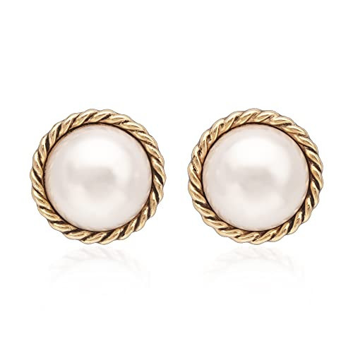 Mierfyni Pearl Stud Earrings, Gold Pearl Earrings Studs, Faux Pearl Earrings for Women Gold Plated 18K, Big Gold Stud Earrings Mabe Pearl Button with Gold Twist Trim | Amazon (US)