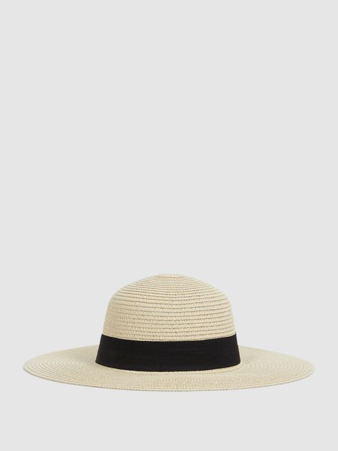Woven Wide Brim Hat in Natural | Reiss UK