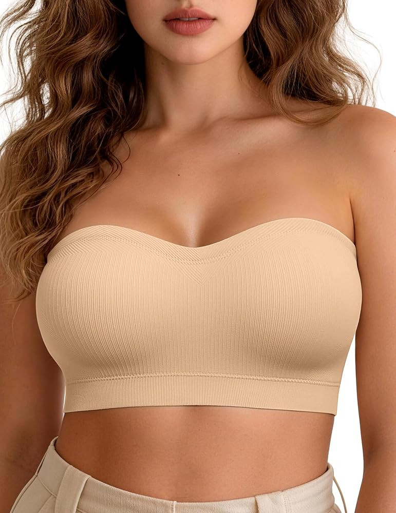 Vertvie Strapless Bras for Women Non-Slip Push Up Wireless Bandeau Bra Seamless Comfort Padded Tu... | Amazon (US)