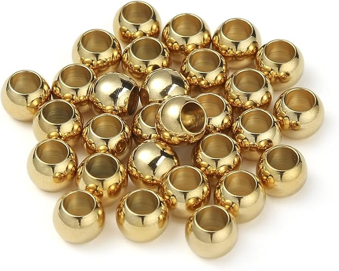 60 Pcs Gold Plated Stainless Steel Round Spacer Beads 5mm Hole, Seamless Loose Beads for DIY Brac... | Amazon (US)