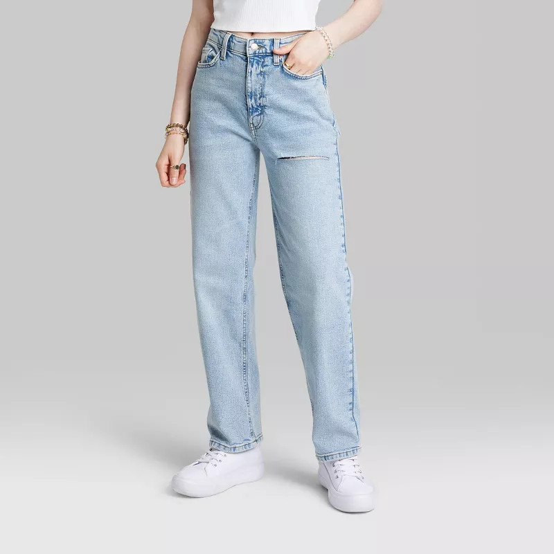 Women's Mid-Rise 90's Relaxed Slashed Straight Jeans - Wild Fable™ Light Wash | Target