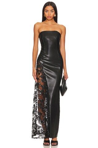 Alice + Olivia Retha Faux Leather Lace Maxi Dress in Black from Revolve.com | Revolve Clothing (Global)