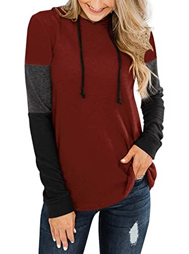 PINKMSTYLE Womens Color Block Hoodie Sweatshirts Tunic Pullover Tops Long Sleeve Drawstring Shirts | Amazon (US)