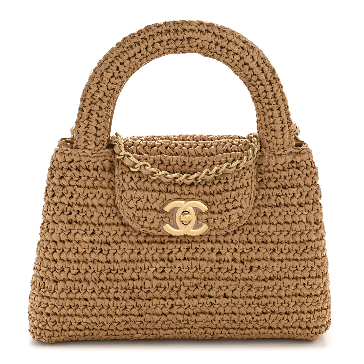 Braided Raffia Nano Kelly Flap Bag Dark Beige | FASHIONPHILE (US)