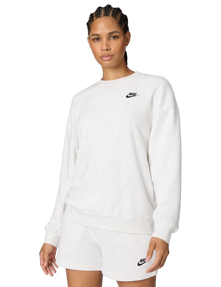 Amazon.com: Nike Women's Sportswear Club Fleece Loose Crew-Neck Sweatshirt, Black/White, Medium :... | Amazon (US)
