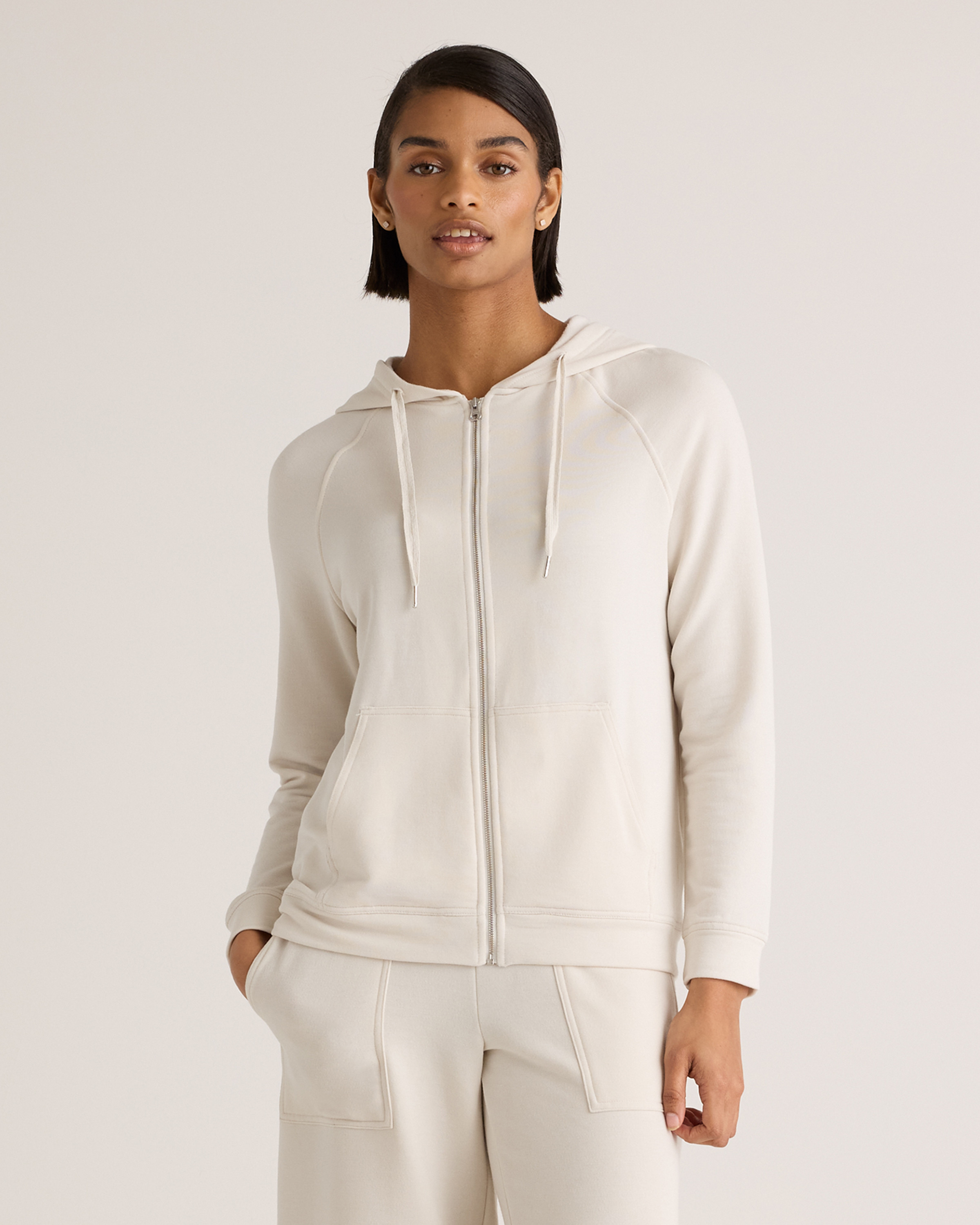 Quince | Women's SuperSoft Fleece Zip Up Hoodie in Off-White, Size Medium, Lenzing Modal | Quince