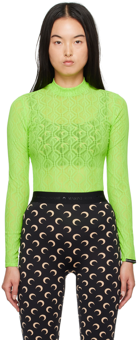 Marine Serre Green Moon Diamond Second Skin Long Sleeve T-Shirt | SSENSE