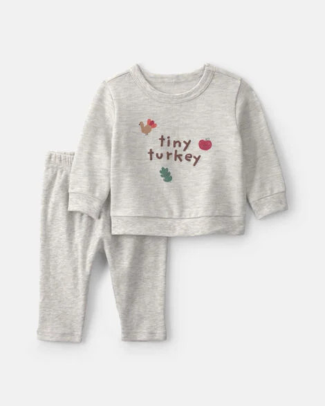 Baby 2-Piece 'Tiny Turkey' French Terry Top & Pant Set - Grey | Carter's | Carter's Inc