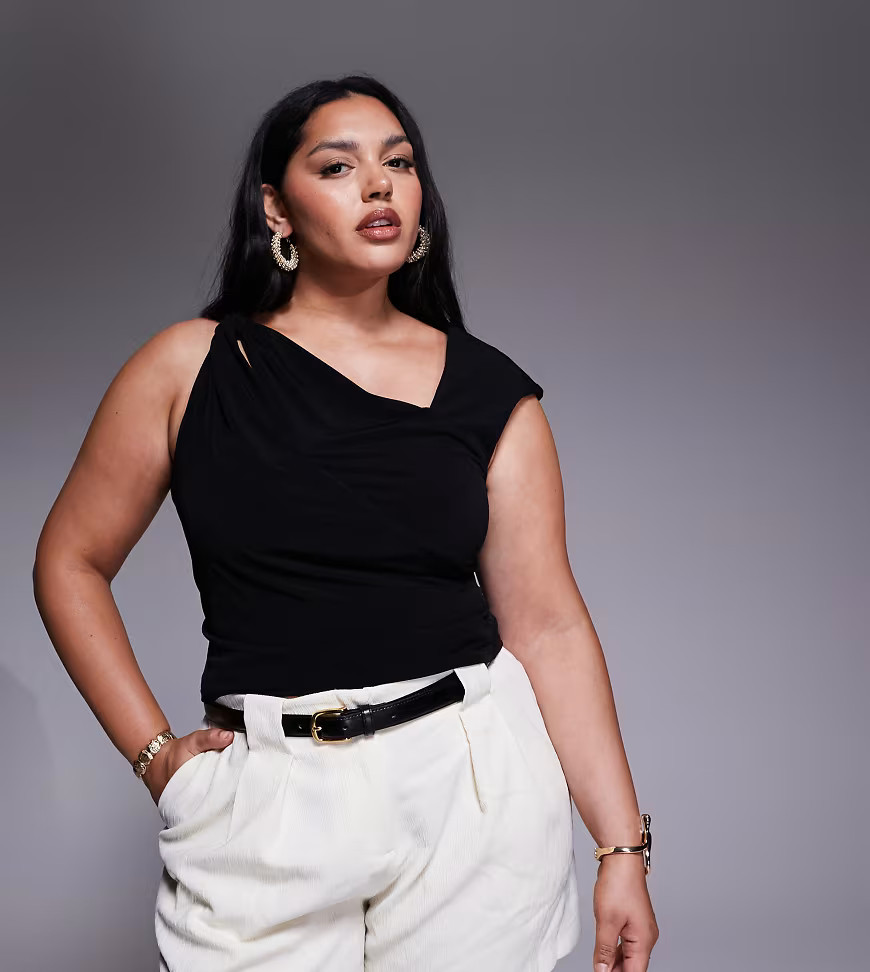 ASOS DESIGN Curve off-shoulder top with cut-out in black | ASOS (Global)