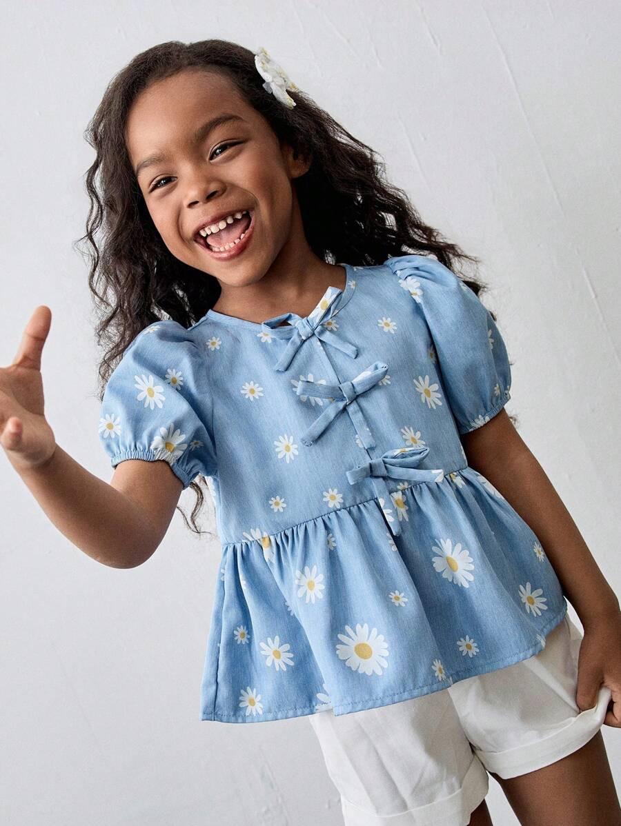 Maija Loose Casual Girl Ruffled Butterfly Decor Blouse | SHEIN