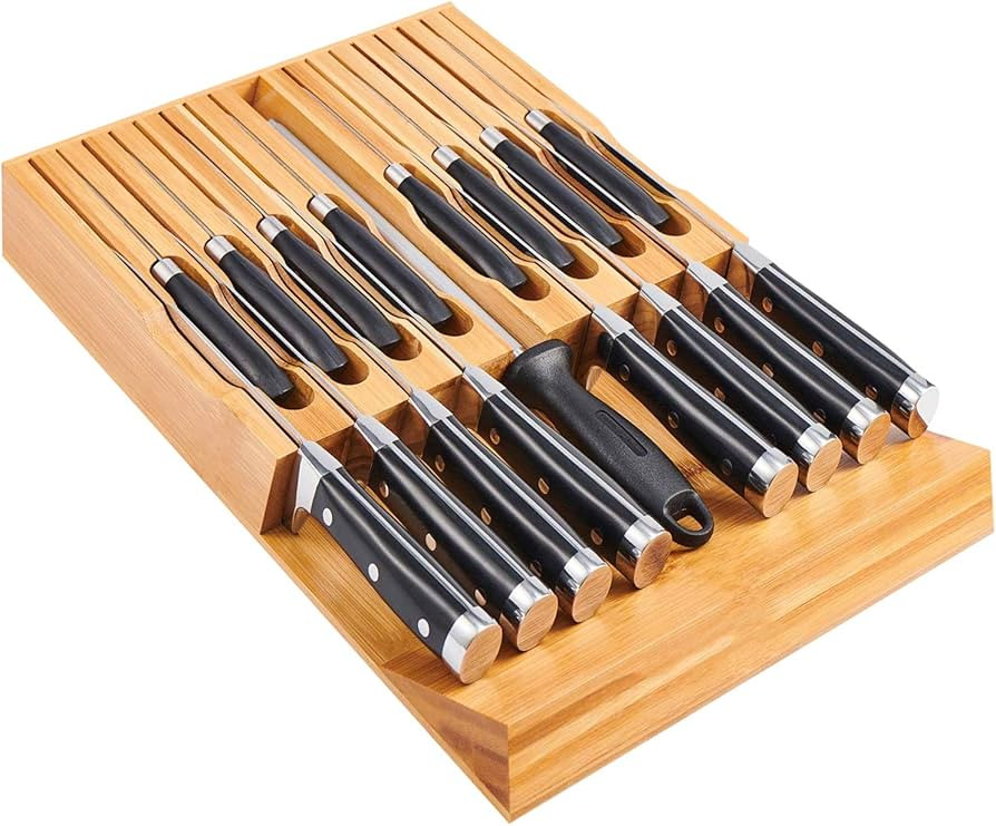 Utoplike In-Drawer Bamboo knife block, Drawer Knife Set Storage, Knife Organizer and Holder with ... | Amazon (US)