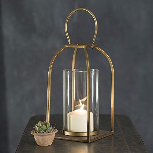 Attractive and Graceful Small Tribeca Gold Metal Lantern Candle Holder with Clear Glass, Rustic Indo | Amazon (US)