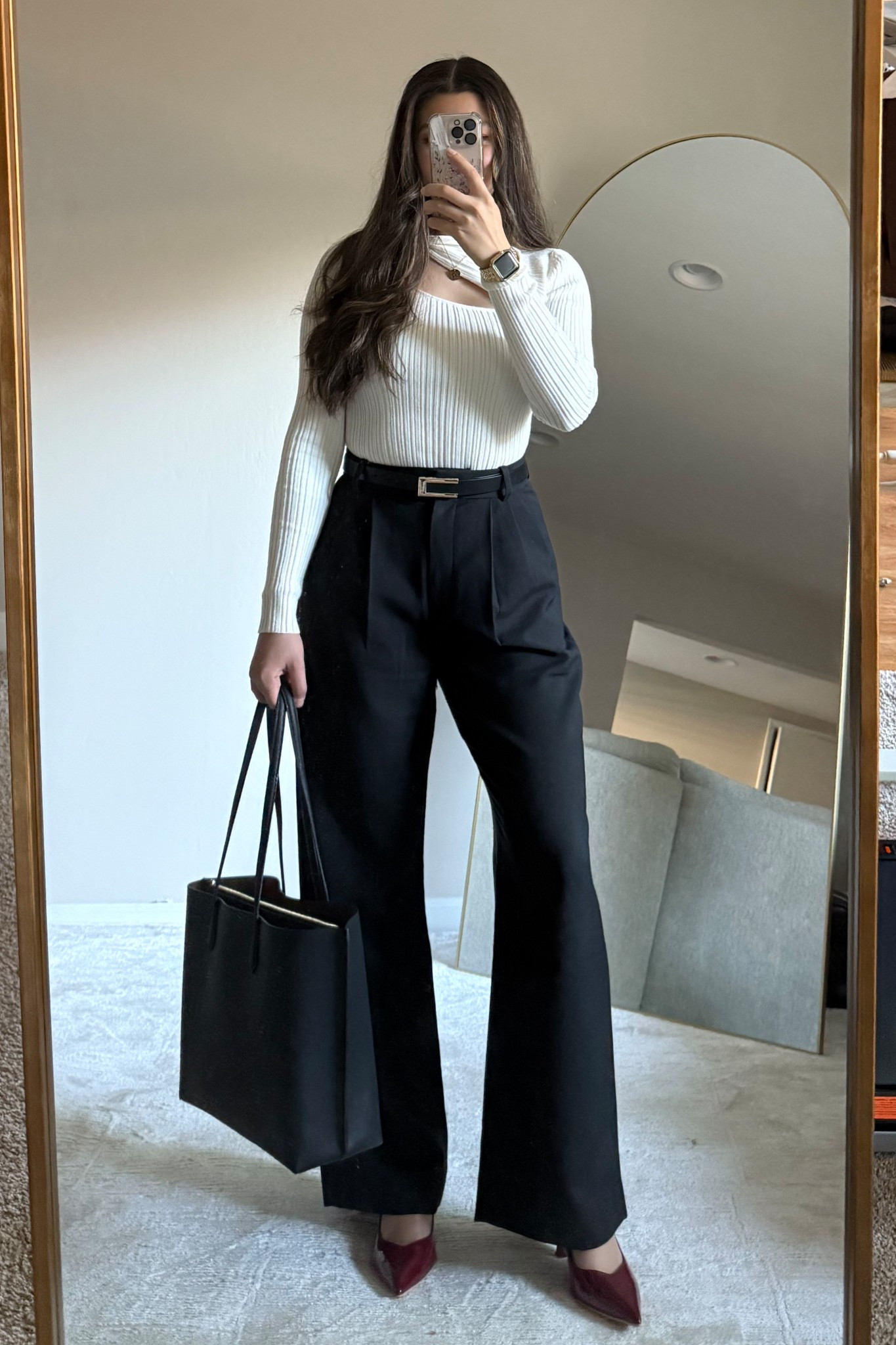 Office outfit - business casual / professional 

• asymmetrical sweater - princess polly, size s
• trousers - Abercrombie, size 27 curve love, black 
• shoes - linked similar 
• leather tote - Quince 
• belt - Amazon 

#workwear #officewear #teacheroutfits #sneakers #comfyofficeoutfits #office

#LTKWorkwear #LTKFindsUnder100