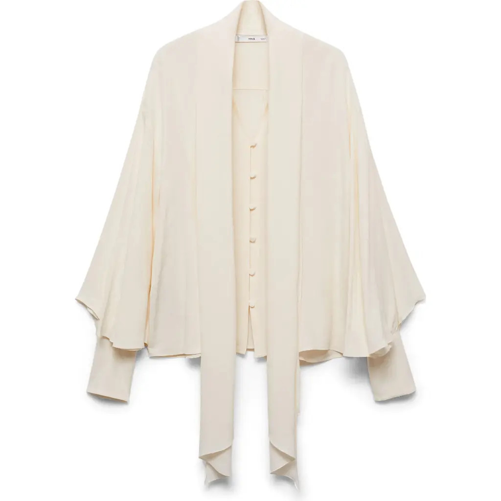 MANGO Garden Button-Up Top with Scarf in Light Beige at Nordstrom Rack, Size Medium | Nordstrom Rack