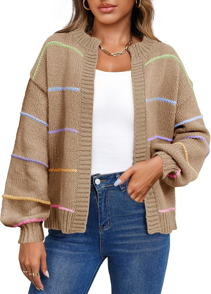 Saodimallsu Womens Color Block Cardigan Sweater Striped Open Front 2024 Fall Chunky Trendy Knit L... | Amazon (US)