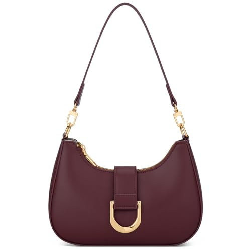 KKXIU Small Shoulder Bag for Women - Crescent Bag Small Purses for Women Trendy Vegan Leather Purse with Removable Strap (Burgundy) | Amazon (US)