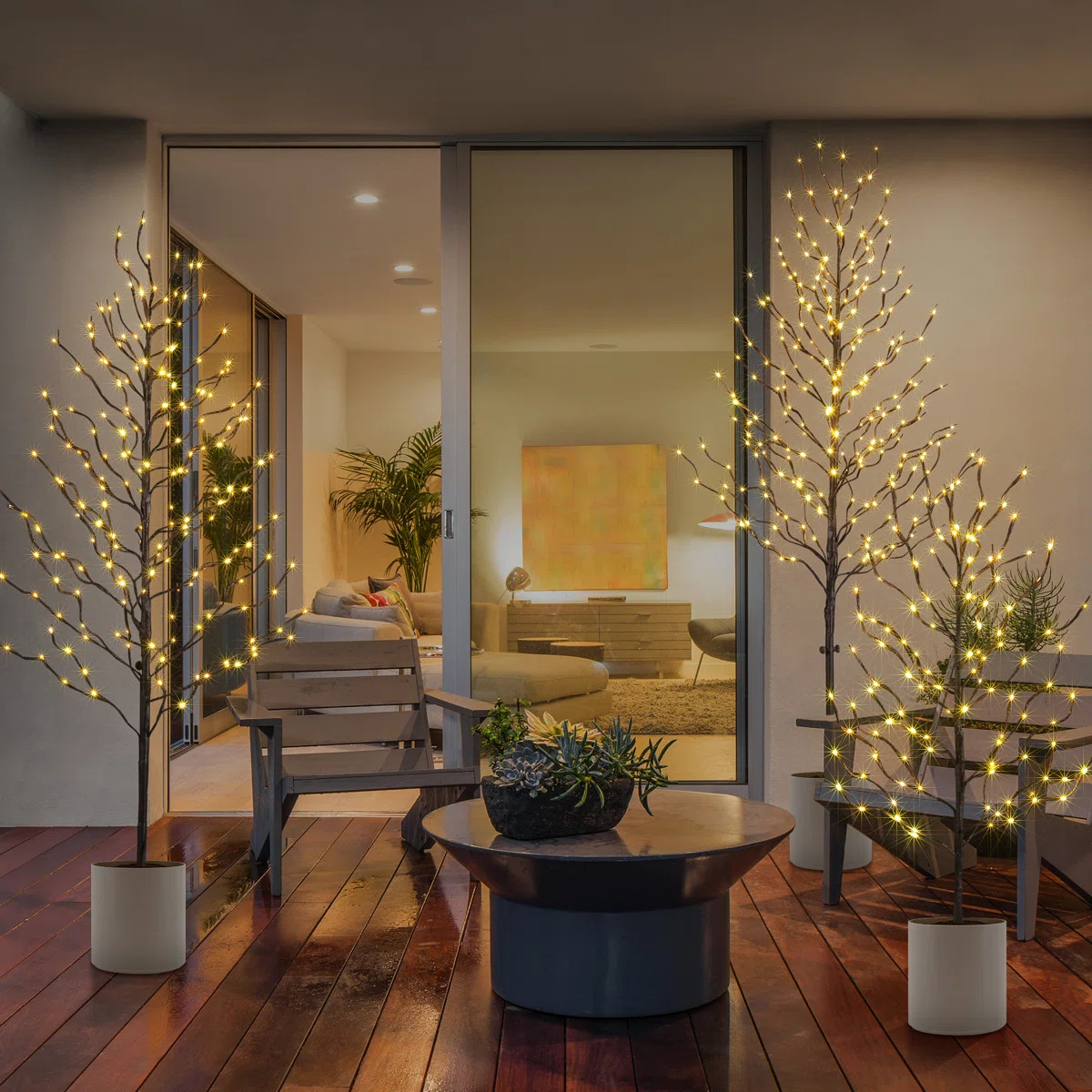 Set Of 3 Star Light Trees, Including 3 Feet, 5 Feet, And 6 Feet, Warm White, Brown Branch | Wayfair North America