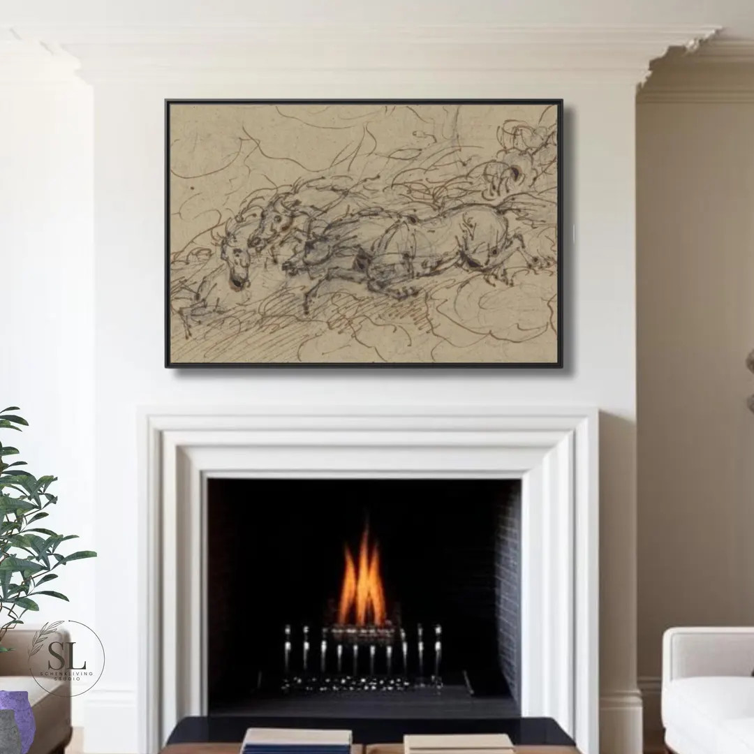 Galloping Herd of Abstract Horses Sketch Wall Art, Vintage Wall Decor, Cowboy Theme, Home Art Pri... | Etsy (US)