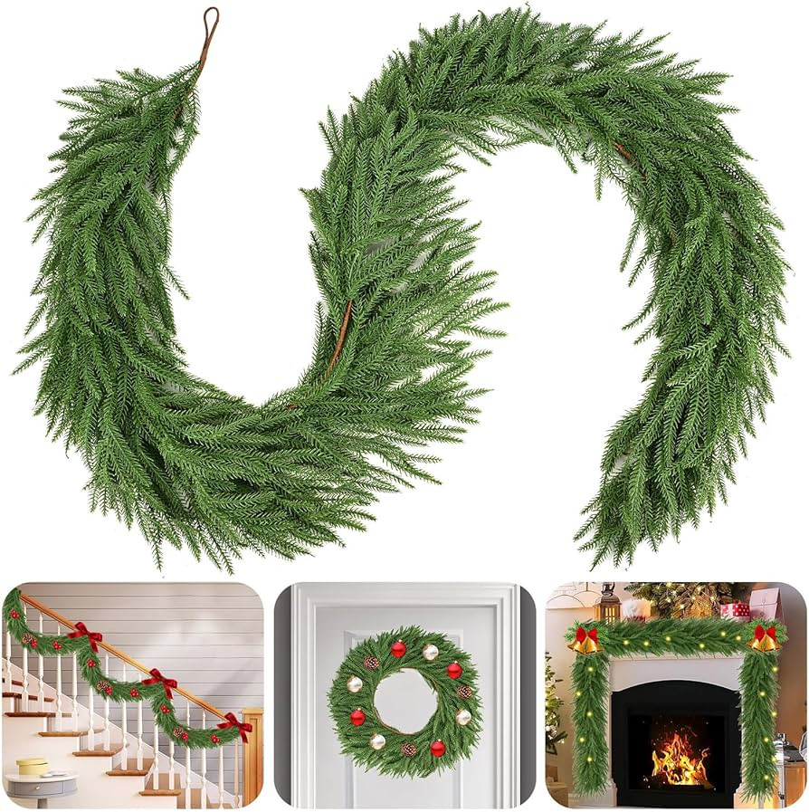 9 Ft Norfolk Pine Garlands,Artificial Christmas Real Touch Greenery Garland Realistic Faux for Ma... | Amazon (US)