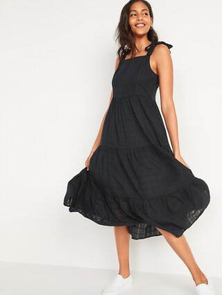 Fit & Flare Sleeveless Smocked Tie-Shoulder Midi Dress for Women | Old Navy (US)