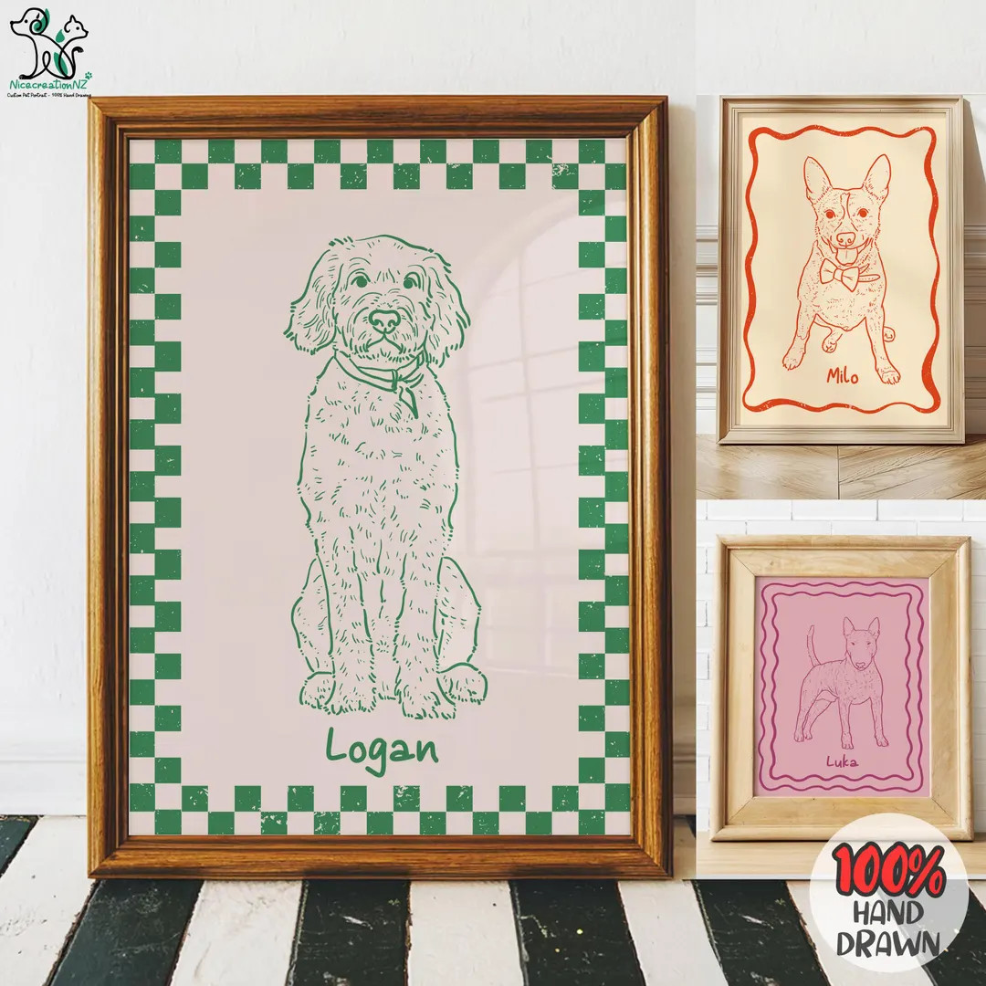 Custom Funky Pet Portrait, Cute Digital Cat Poster, Custom Badly Drawn Dog Portrait Minimalist Cu... | Etsy (US)