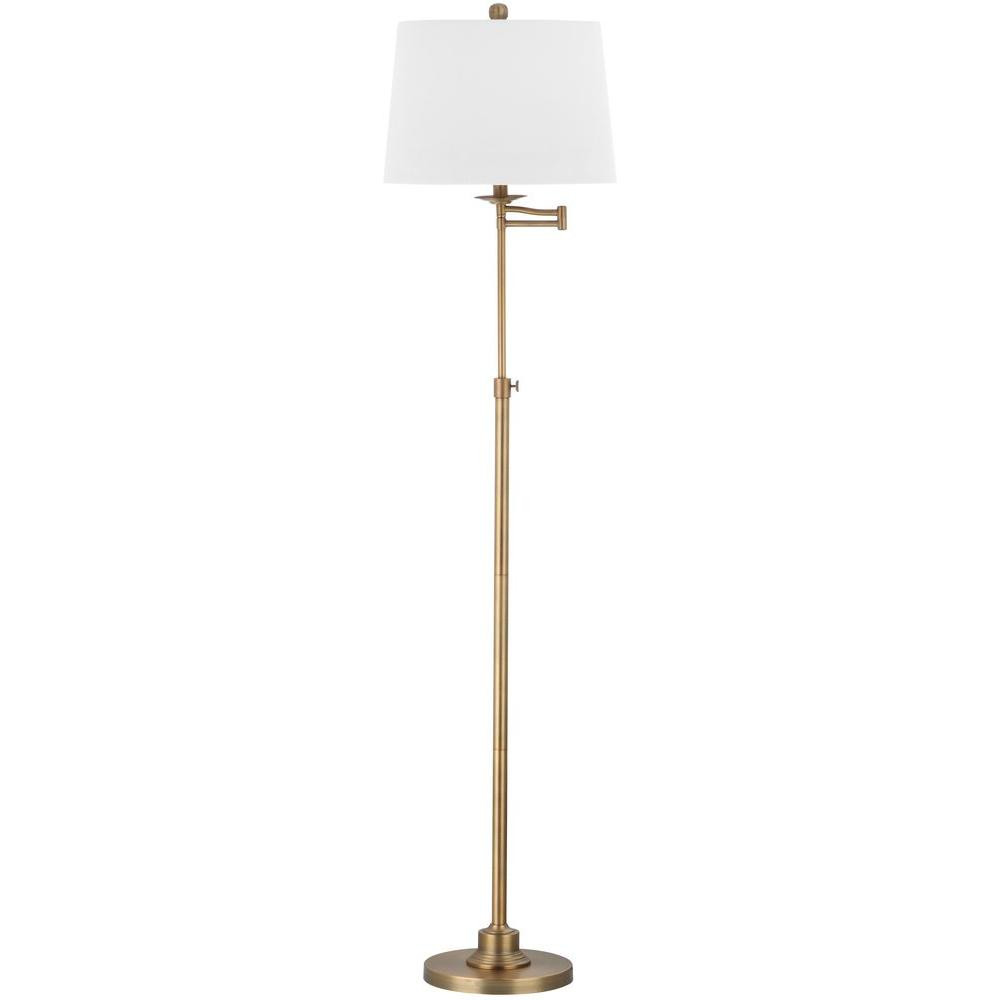 SAFAVIEH Nadia 64.25 in. Gold Floor Lamp with Off-White Shade | The Home Depot